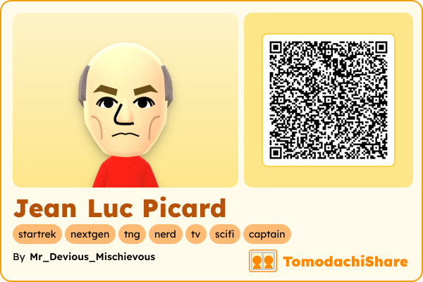 Jean Luc Picard, a male Mii  with tags: startrek, nextgen, tng, nerd, tv, scifi, captain