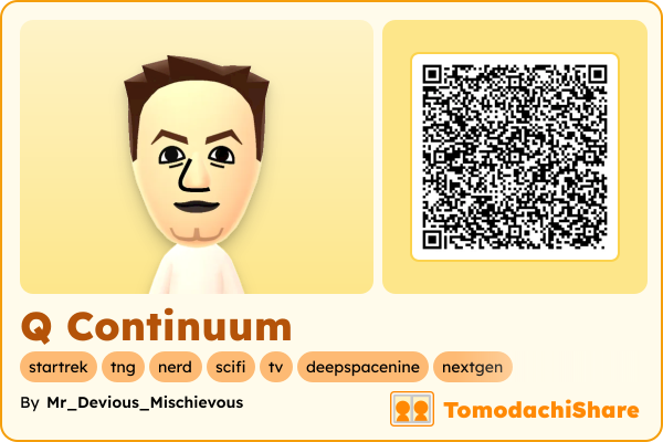Q Continuum, a female Mii  with tags: startrek, tng, nerd, scifi, tv, deepspacenine, nextgen