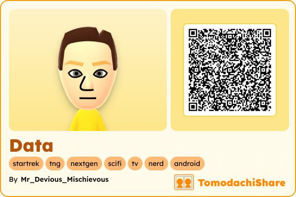 Data, a female Mii  with tags: startrek, tng, nextgen, scifi, tv, nerd, android