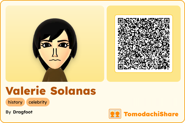 Valerie Solanas, a female Mii  with tags: history, celebrity