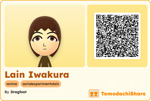Lain Iwakura, a female Mii  with tags: anime, serialexperimentslain