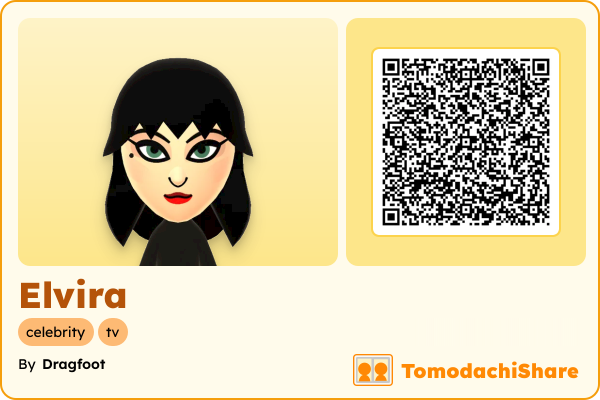 Elvira, a female Mii  with tags: celebrity, tv