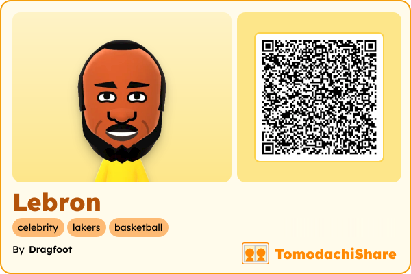 Lebron, a male Mii  with tags: celebrity, lakers, basketball