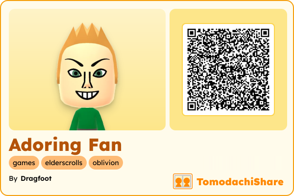 Adoring Fan, a male Mii  with tags: games, elderscrolls, oblivion