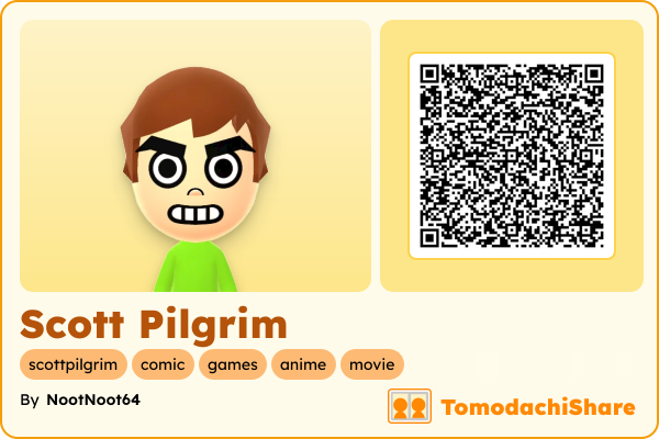 Scott Pilgrim, a male Mii  with tags: scottpilgrim, comic, games, anime, movie