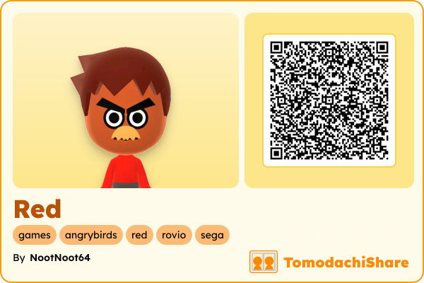 Red, a male Mii  with tags: games, angrybirds, red, rovio, sega