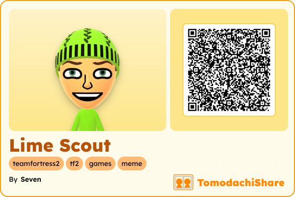 Lime Scout, a male Mii  with tags: teamfortress2, tf2, games, meme