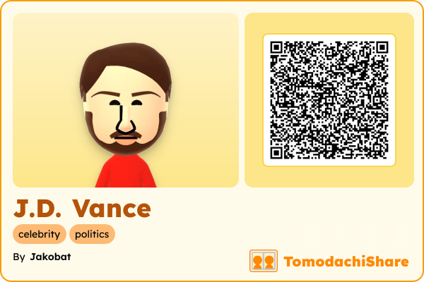 J.D. Vance, a male Mii  with tags: celebrity, politics