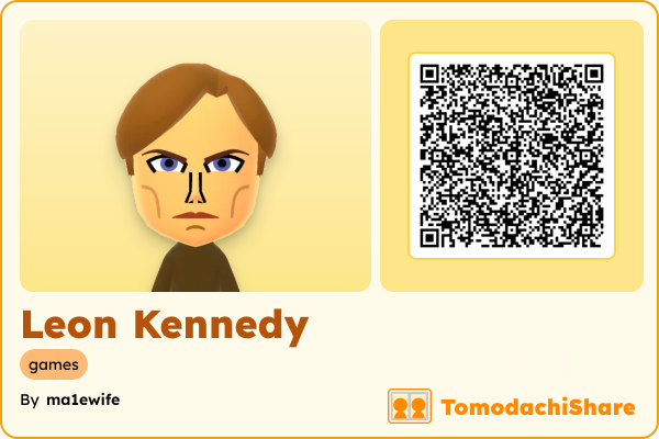 Leon Kennedy, a female Mii  with tags: games
