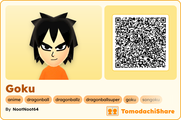 Goku, a male Mii  with tags: anime, dragonball, dragonballz, dragonballsuper, goku, songoku