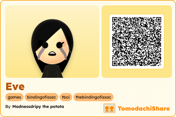 Eve, a female Mii  with tags: games, bindingofissac, tboi, thebindingofissac