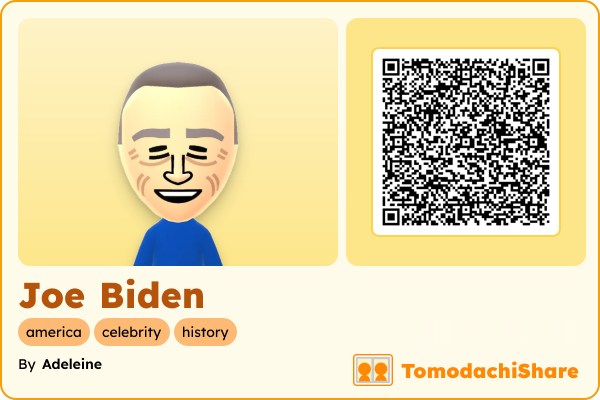 Joe Biden, a male Mii  with tags: america, celebrity, history