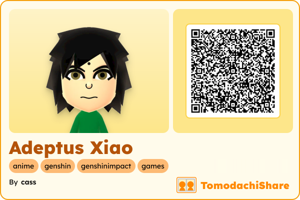 Adeptus Xiao, a male Mii  with tags: anime, genshin, genshinimpact, games