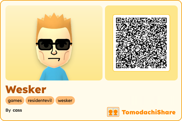 Wesker, a male Mii  with tags: games, residentevil, wesker