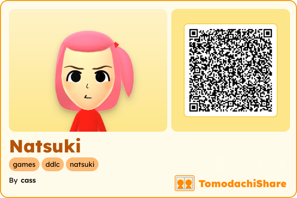 Natsuki, a female Mii  with tags: games, ddlc, natsuki