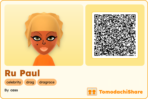Ru Paul, a female Mii  with tags: celebrity, drag, dragrace