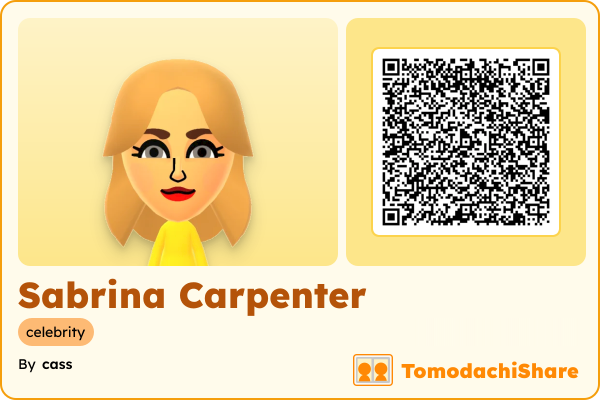 Sabrina Carpenter, a female Mii  with tags: celebrity