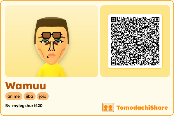 Wamuu, a male Mii  with tags: anime, jjba, jojo