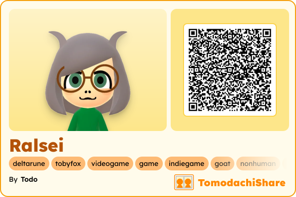 Ralsei, a male Mii  with tags: deltarune, tobyfox, videogame, game, indiegame, goat, nonhuman, ralsei