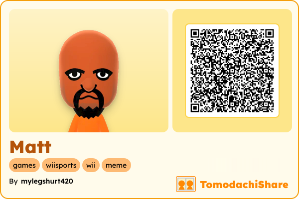 Matt, a male Mii  with tags: games, wiisports, wii, meme
