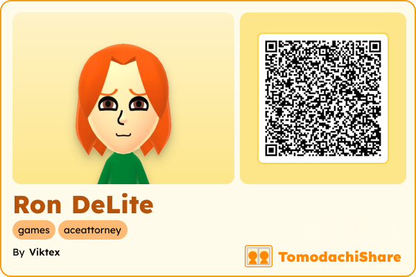 Ron DeLite, a male Mii  with tags: games, aceattorney