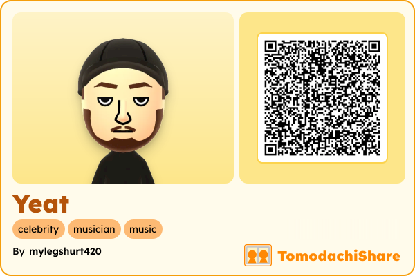 Yeat, a male Mii  with tags: celebrity, musician, music