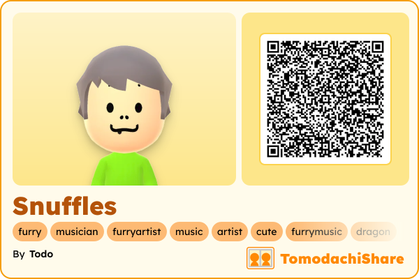 Snuffles, a male Mii  with tags: furry, musician, furryartist, music, artist, cute, furrymusic, dragon