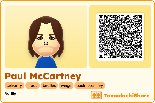 Paul McCartney, a male Mii  with tags: celebrity, music, beatles, wings, paulmccartney