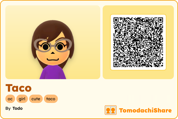 Taco, a female Mii  with tags: oc, girl, cute, taco