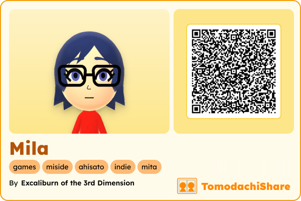 Mila, a female Mii  with tags: games, miside, ahisato, indie, mita