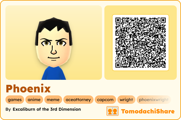 Phoenix, a male Mii  with tags: games, anime, meme, aceattorney, capcom, wright, phoenixwright