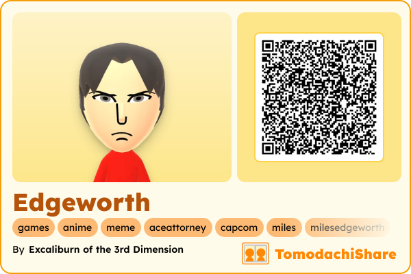 Edgeworth, a female Mii  with tags: games, anime, meme, aceattorney, capcom, miles, milesedgeworth