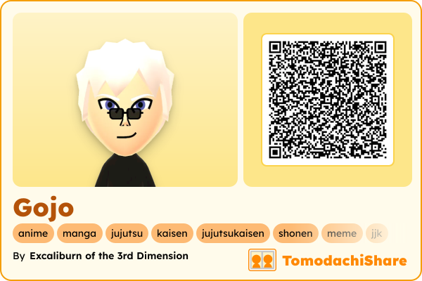 Gojo, a male Mii  with tags: anime, manga, jujutsu, kaisen, jujutsukaisen, shonen, meme, jjk