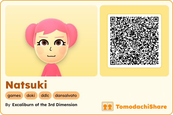 Natsuki, a female Mii  with tags: games, doki, ddlc, dansalvato