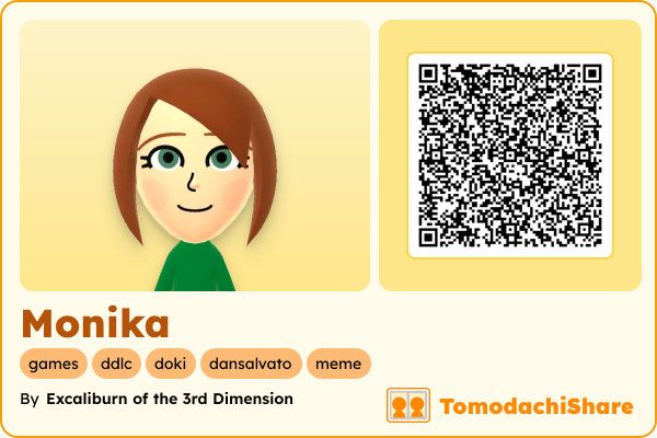 Monika, a female Mii  with tags: games, ddlc, doki, dansalvato, meme