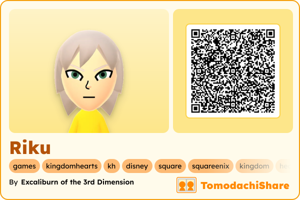 Riku, a female Mii  with tags: games, kingdomhearts, kh, disney, square, squareenix, kingdom, hearts