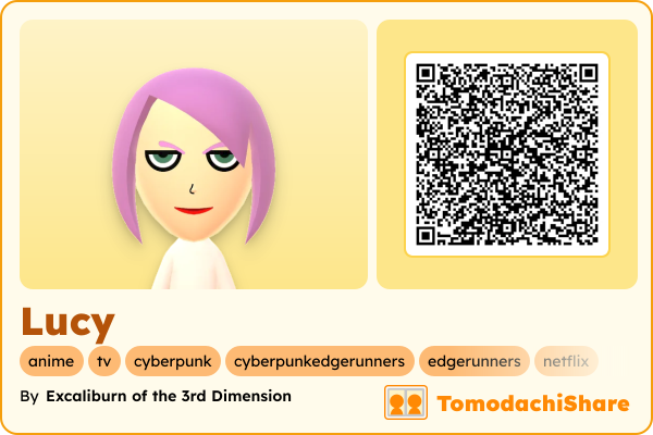 Lucy, a female Mii  with tags: anime, tv, cyberpunk, cyberpunkedgerunners, edgerunners, netflix