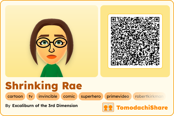 Shrinking Rae, a female Mii  with tags: cartoon, tv, invincible, comic, superhero, primevideo, robertkirkman