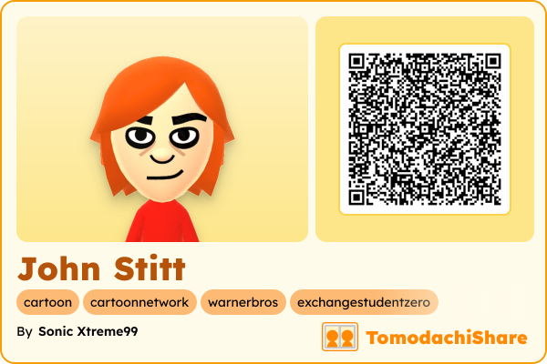 John Stitt, a male Mii  with tags: cartoon, cartoonnetwork, warnerbros, exchangestudentzero