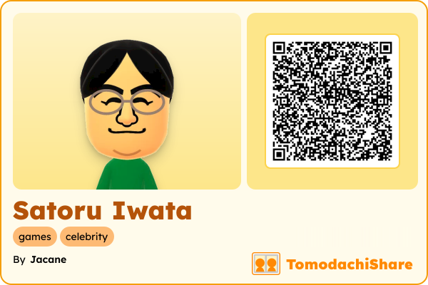 Satoru Iwata, a male Mii  with tags: games, celebrity