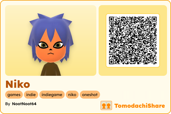 Niko, a male Mii  with tags: games, indie, indiegame, niko, oneshot