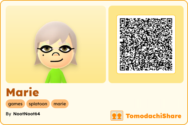Marie, a female Mii  with tags: games, splatoon, marie