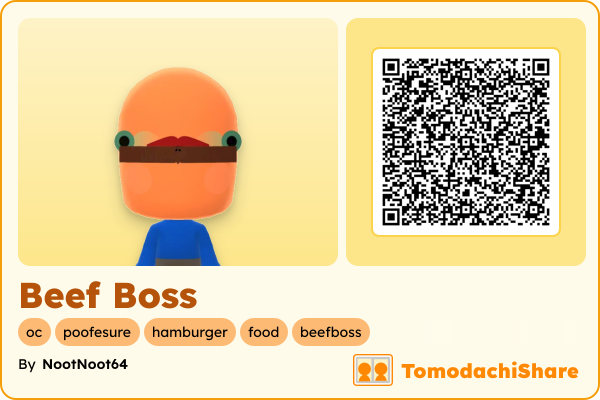 Beef Boss, a male Mii  with tags: oc, poofesure, hamburger, food, beefboss