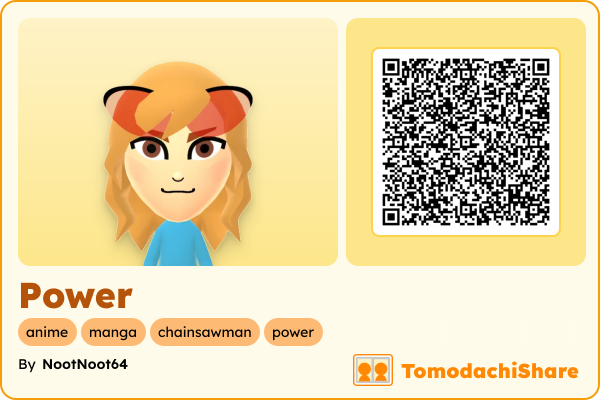 Power, a female Mii  with tags: anime, manga, chainsawman, power
