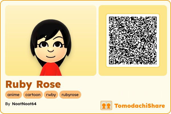 Ruby Rose, a female Mii  with tags: anime, cartoon, rwby, rubyrose
