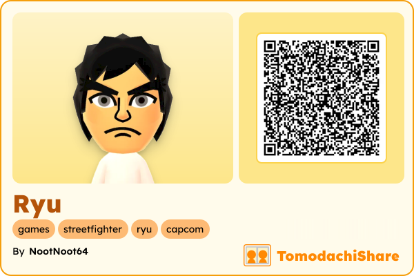 Ryu, a male Mii  with tags: games, streetfighter, ryu, capcom