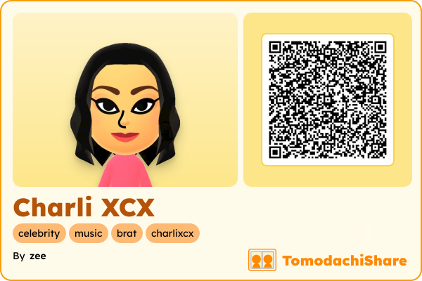 Charli XCX, a female Mii  with tags: celebrity, music, brat, charlixcx