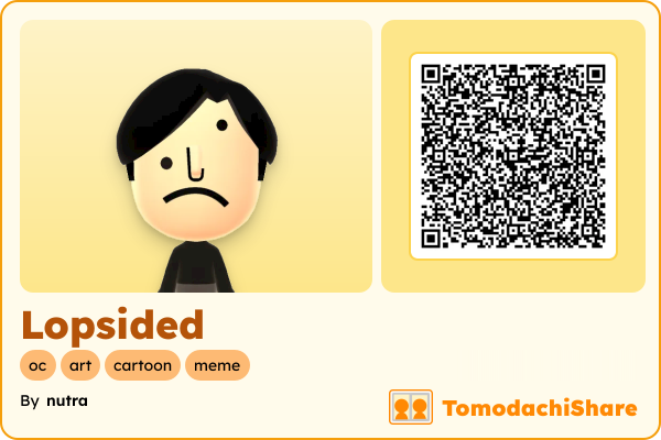 Lopsided, a male Mii  with tags: oc, art, cartoon, meme